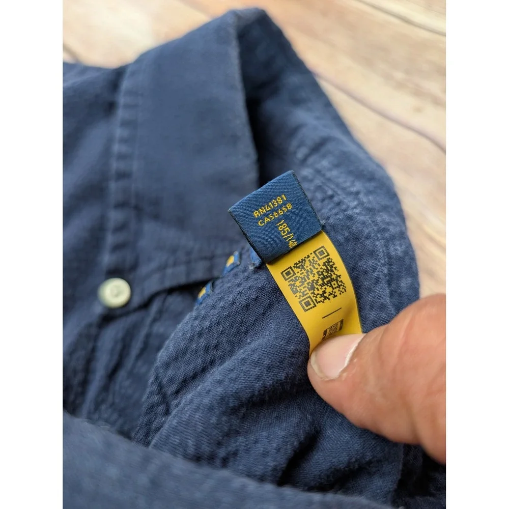 Polo Ralph Lauren Shirt Mens 3XLT Seersucker Navy Blue Short Sleeve Untucked Fit